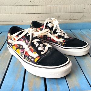 VANS Old Skool Suede Black w/ Flower Print Women's Size 5.5